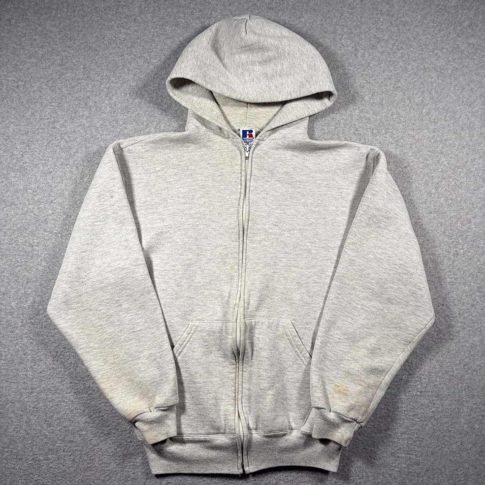 Russell Athletic Zip Hoodie Mens Medium Gray Vintage USA Pullover Sweatshirt
